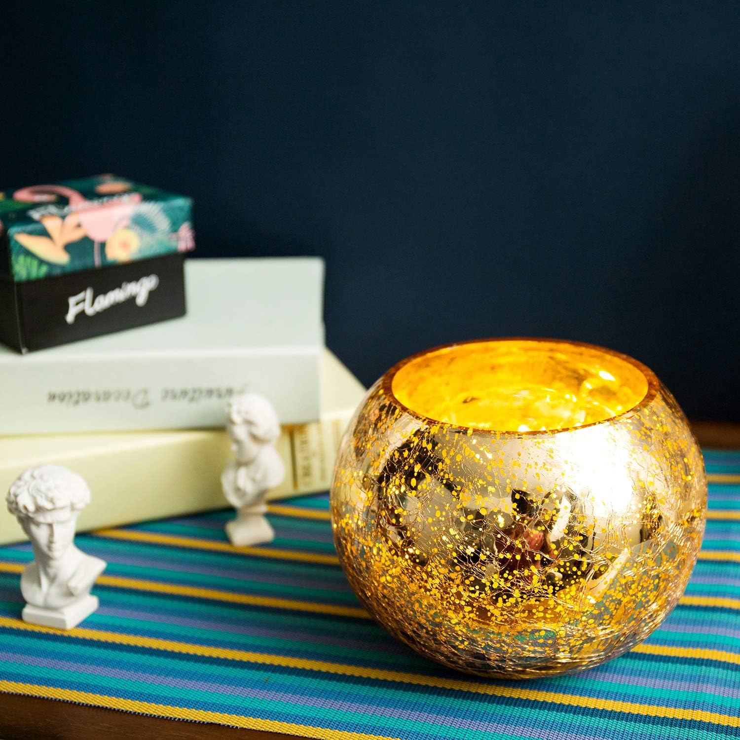 Diamond Star Votive Candle Holders Mercury Glass Tealight Candle Holder Ice Cracked Glass Bowl Candle Holder for Home Wedding Tables (Gold): Home & Kitchen