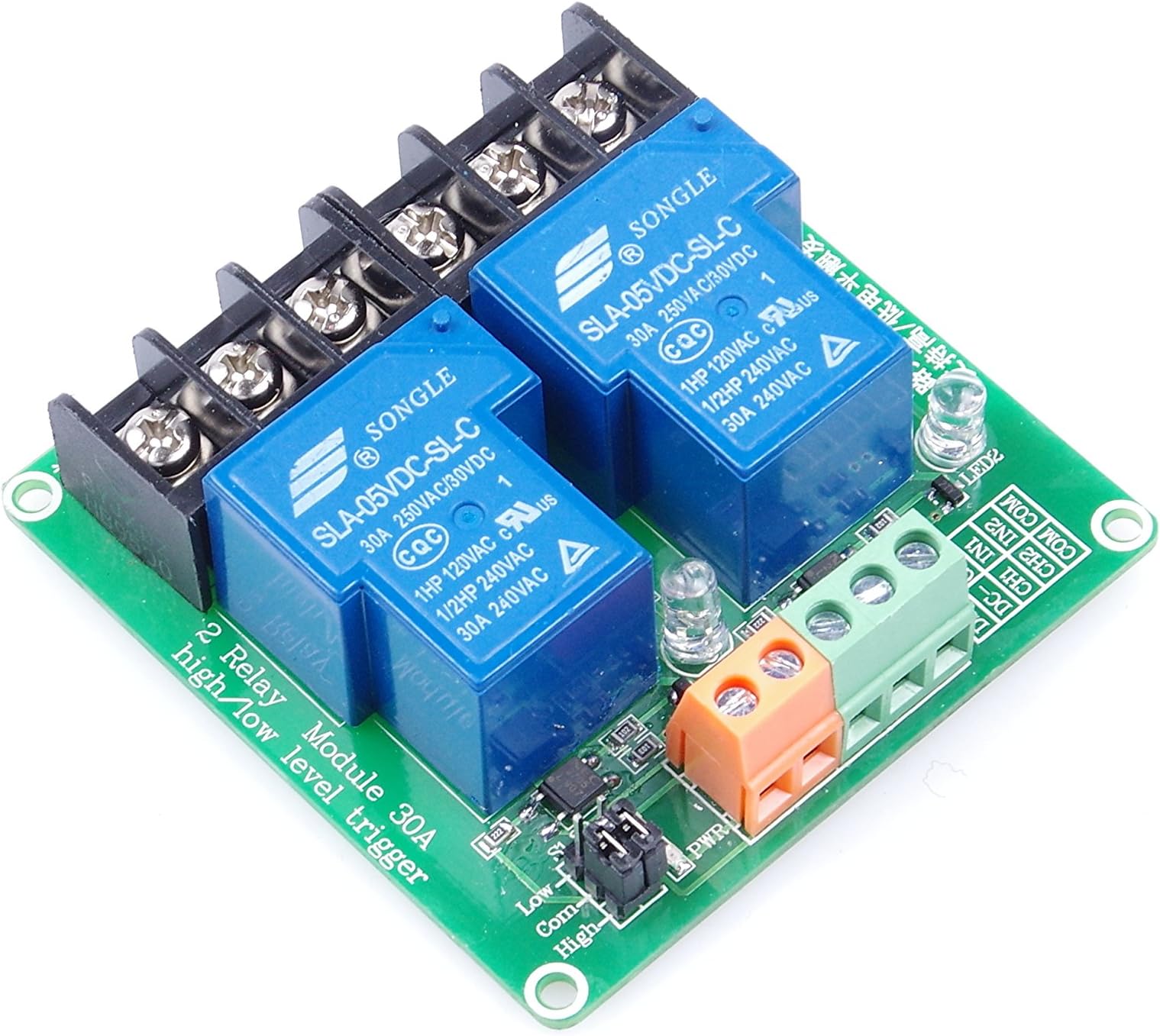 2-Channel 5V Relay Module High Low Level Triggering Optocoupler Isolation Load 30A DC 30V AC 250V for PLC Automation Control, Industrial System Control