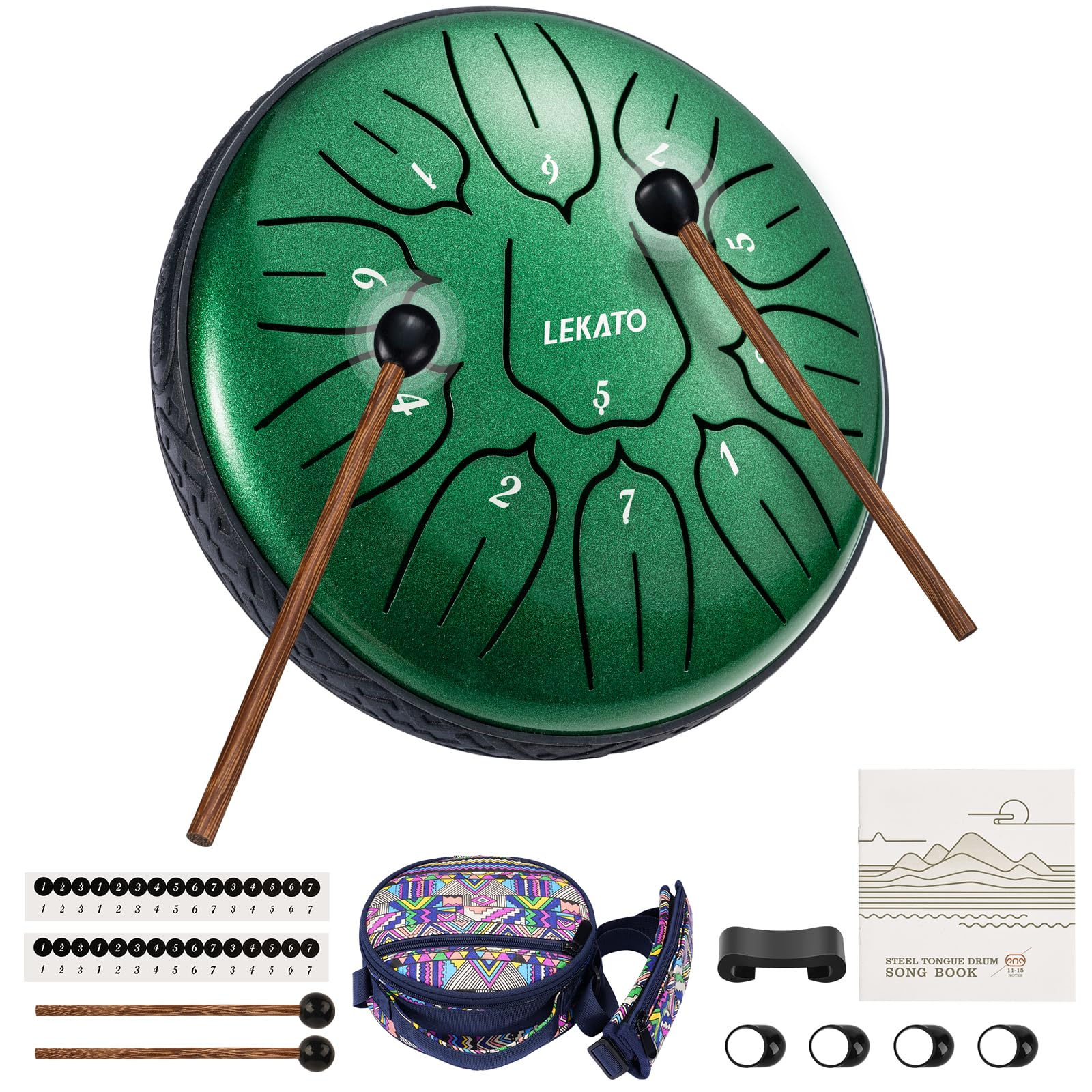 LEKATO Steel Tongue Drum (6 Inches 11 Tons D Key), Steel Alloy Mini Handpan with Carry Bag, Slit Ethereal Drum for Healing Meditation, Balmy Hank TankDrum Gifts for Beginner, Jade Green