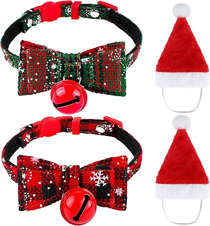 Amazon Com Elcoho 2 Pack Cat Collar Christmas Cat Bow Tie Collar Small Dog Collars Snowflake Pet Collars Adjutable Pet Collars With Bow Tie And Bells Christmas Cat Plaid Collar And 2