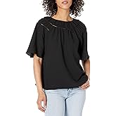 Zac & Rachel Women's Short Sleeve Blouse with Faggoting and Smock Treatment