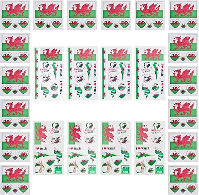 AhfuLife Welsh Flag Tattoos 24 Sheets St. David's Day Party Decor