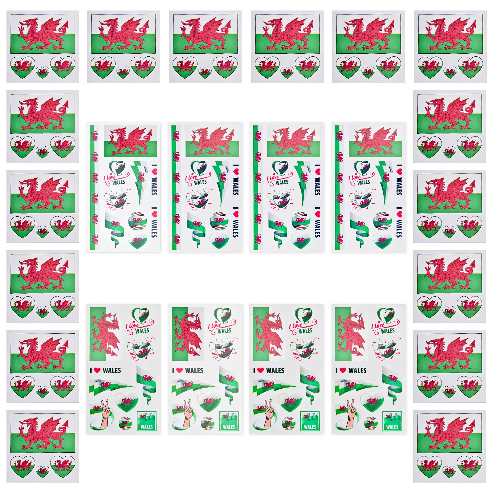 AhfuLife 24 Sheets Welsh Flag Tattoos for St David's Day Party Decorations, Welsh Temporary Tattoo Transfer Stickers for Six Nations Rugby Euro Football World Cup Fan Party Decorations