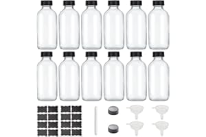 Bastelica Glass Juice Shot Bottles with Caps 4 oz, Small Empty Wellness Shot Glass Bottles, Reusable Clear Glass Bottles with Lids for Juicing, Ginger Shots and Homemade Beverages - 12Pack