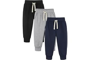Feyoyi 3 Pack Toddler Boys Girls Sweatpants Toddler Boys Kids Joggers Pants with Pocket Drawstring Athletic Clothes