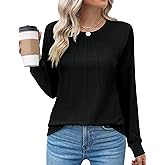 Kistore Women's Long Sleeve Tops Crew Neck Pleated Dressy Casual Blouses T Shirts Fall Clothes 2026