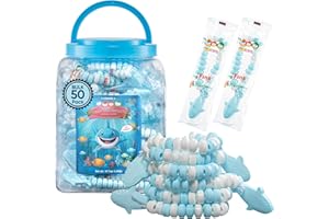 50 Shark Candy Bracelets, Cool Blue Candy for Under the Sea and Baby Shark Party Favors, Decorations and Goody Bag Fillers, Individually Wrapped In a Convenient Display Tub, Bulk Pack of 50, By 4YoreElves