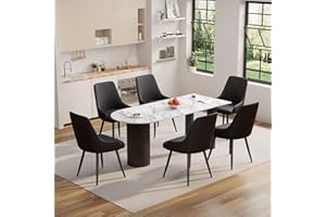 Daluvenix Modern Dining Chairs Set of 6, Spacious Dining Room Chairs with Thick Cushion, Comfortable Faux Leather Upholstered Dining Chairs with Metal Legs for Dining Room, Black