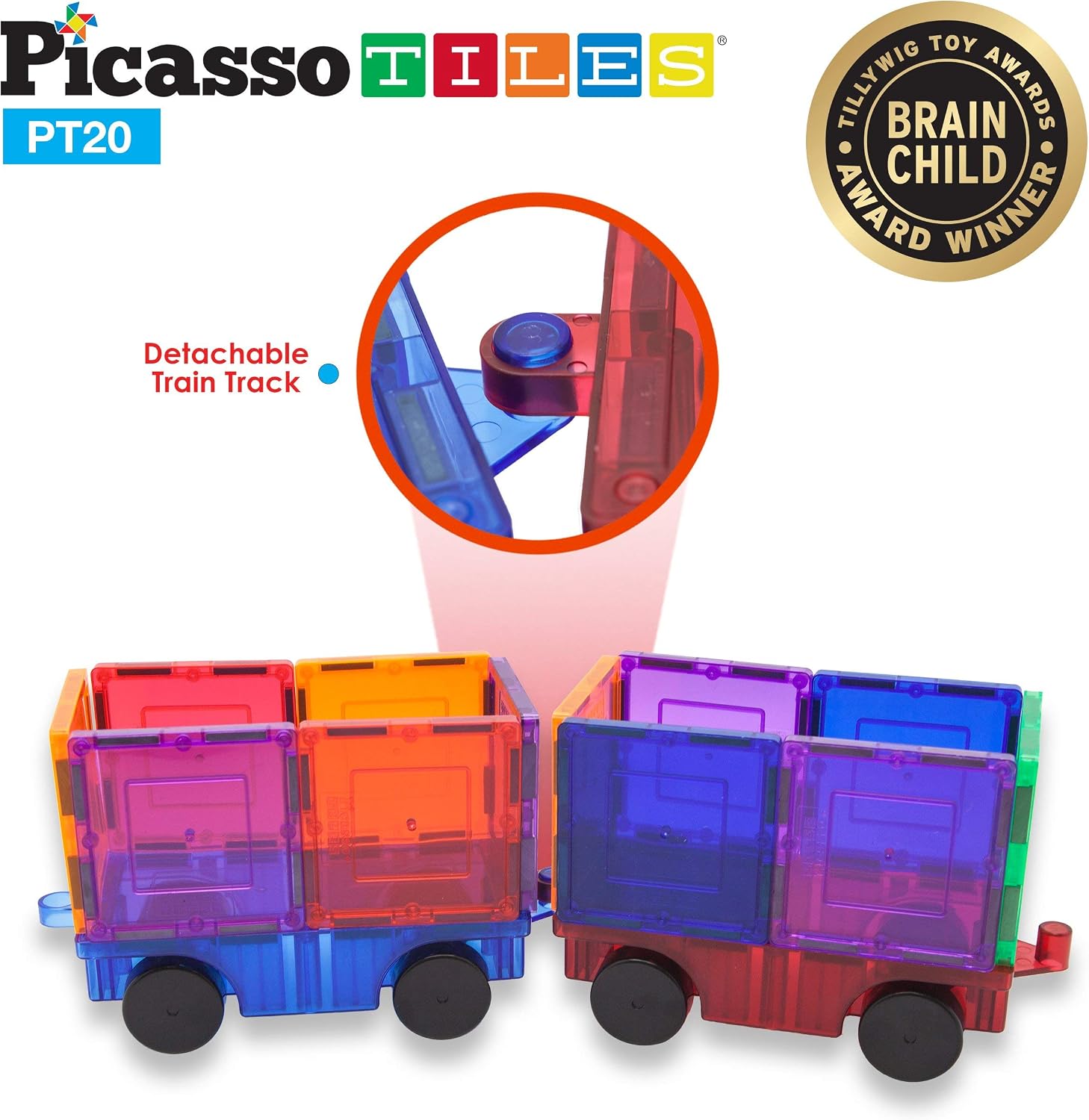 PicassoTiles 2 Piece Car Truck Construction Kit Toy Set Vehicle for Magnetic Blocks Building Tile Sensory Magnet Toys with Re-Enforced Hitch & Long Bed Educational Puzzle Girls Boys Toddlers Ages 3+ - Image 5