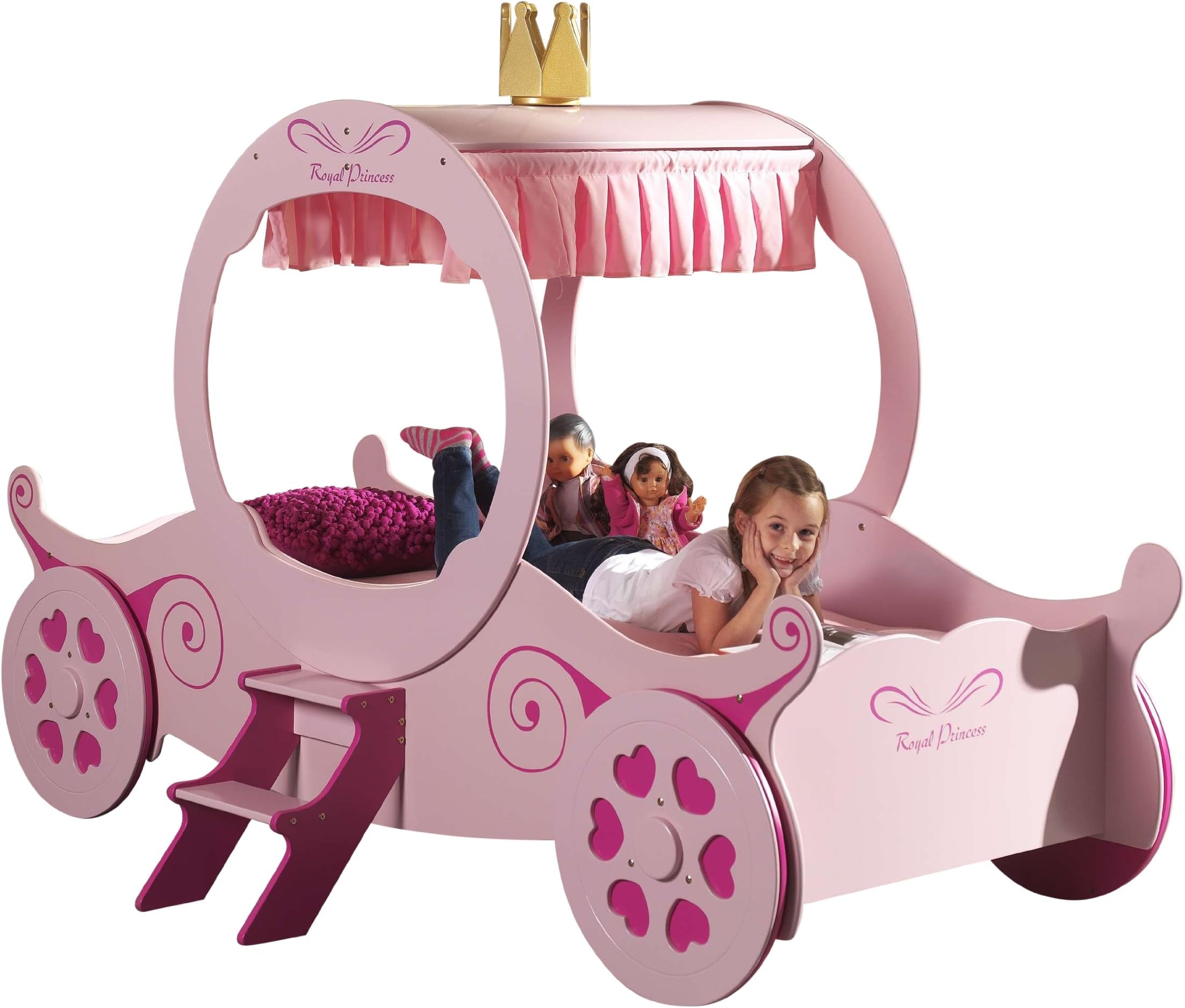 Vipack SCPC201 Carriage Bed Approx. 240 x 168 x 110 cm Lying Surface 90 x 200 cm Varnished Printed Look Pink