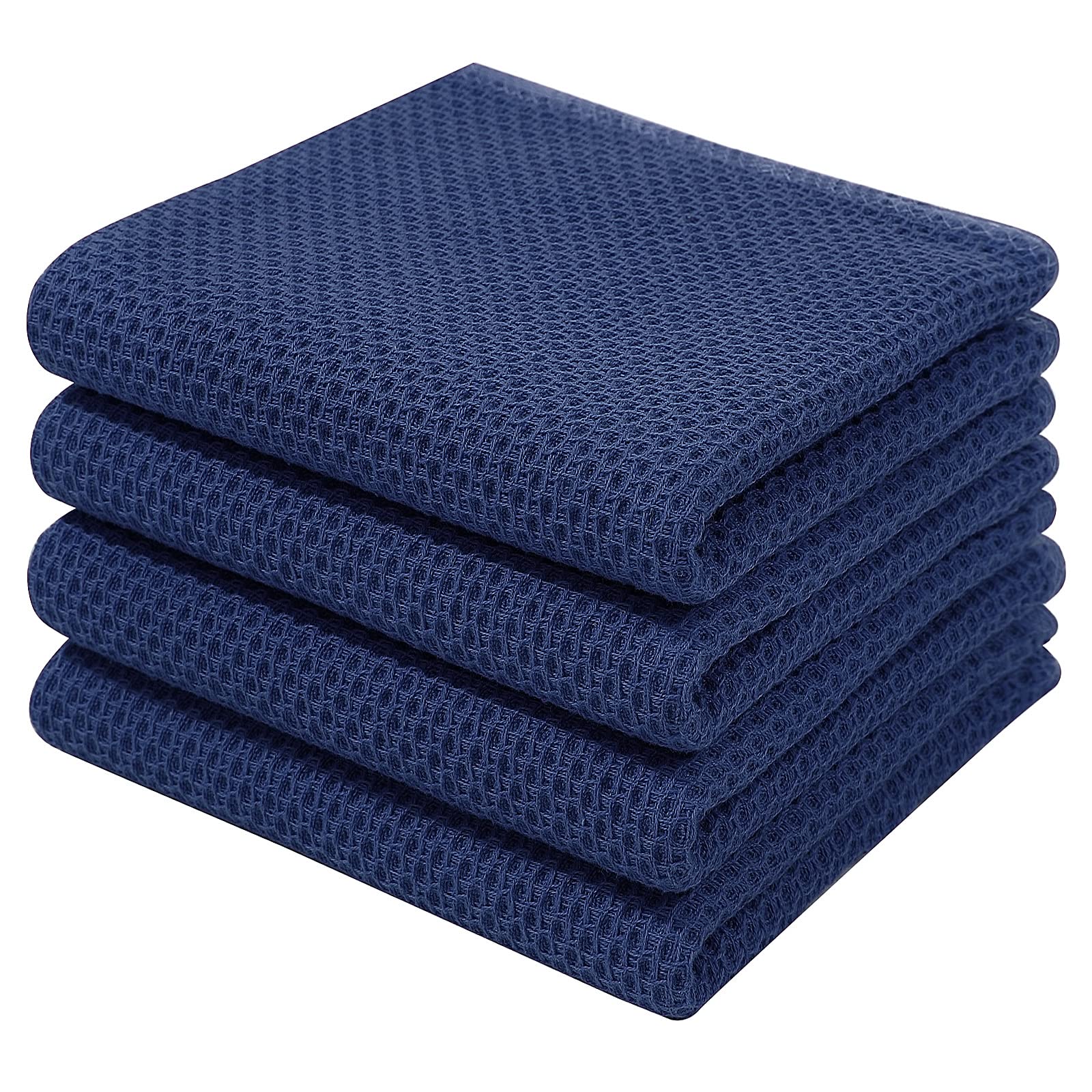 Moosfor 100% Cotton Tea Towels, Highly Absorbent Soft Dish Cloths, Quick Drying Kitchen Cloths for Washing Up, Pack of 4, 32 x 71 cm, Navy Blue