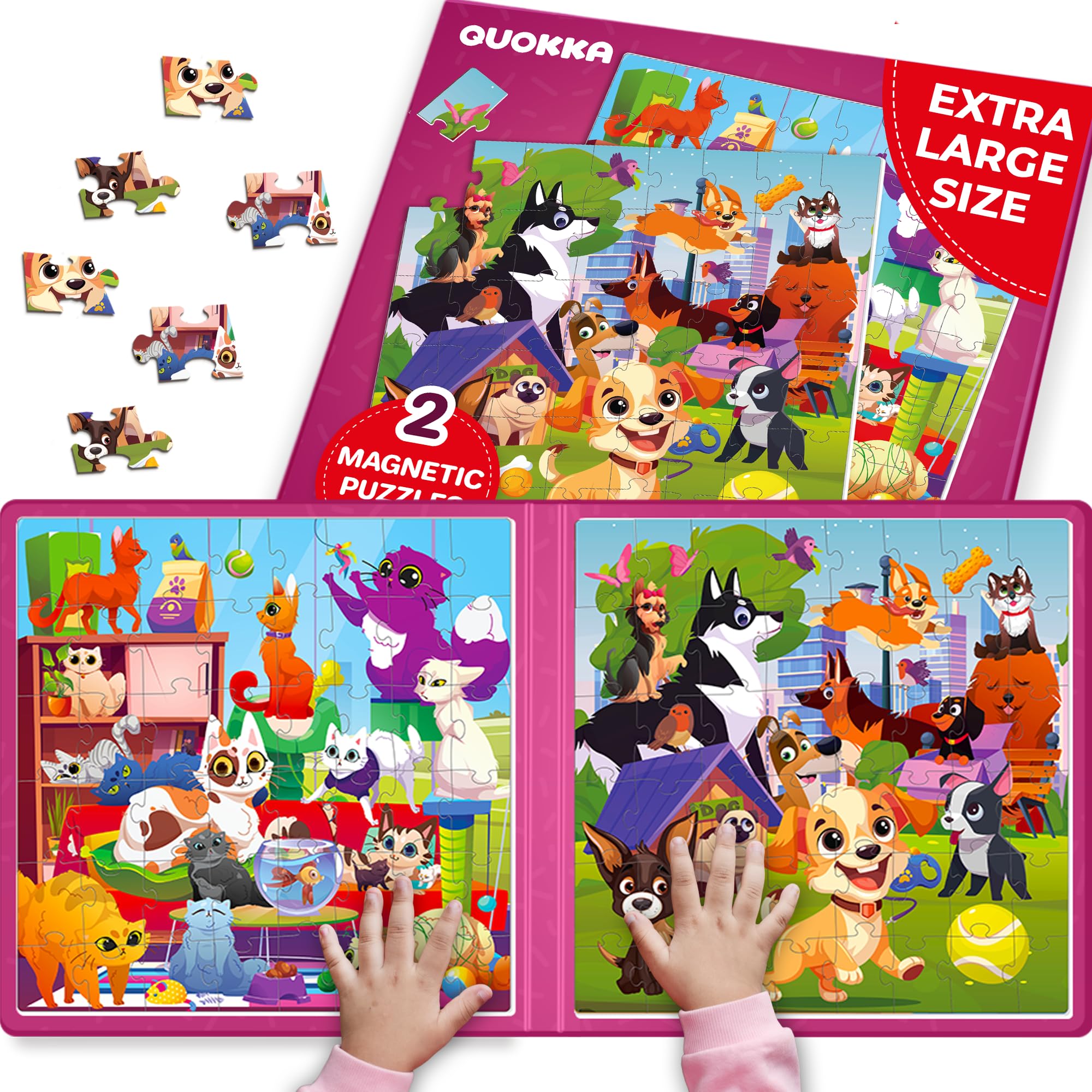 QUOKKA Magnetic Puzzles for 3 4 Year Olds - Travel Games for Kids Age 4 5 6 - Travel Toys for Toddlers on Plane Car Ride - 48 Pieces Cats Jigsaw Games For 3 year olds - Plane Activities For Kids