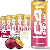 C4 Smart Energy Drink - Sugar Free Performance Fuel & Nootropic Brain Booster, Coffee Substitute or Alternative | Tropical Passionfruit 12 Oz - 12 Pack