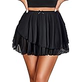Avidlove Women Pleated Sheer Mini Skirt Y2k Asymmetrical Flowy Short Skirts Sexy Rave Outfits
