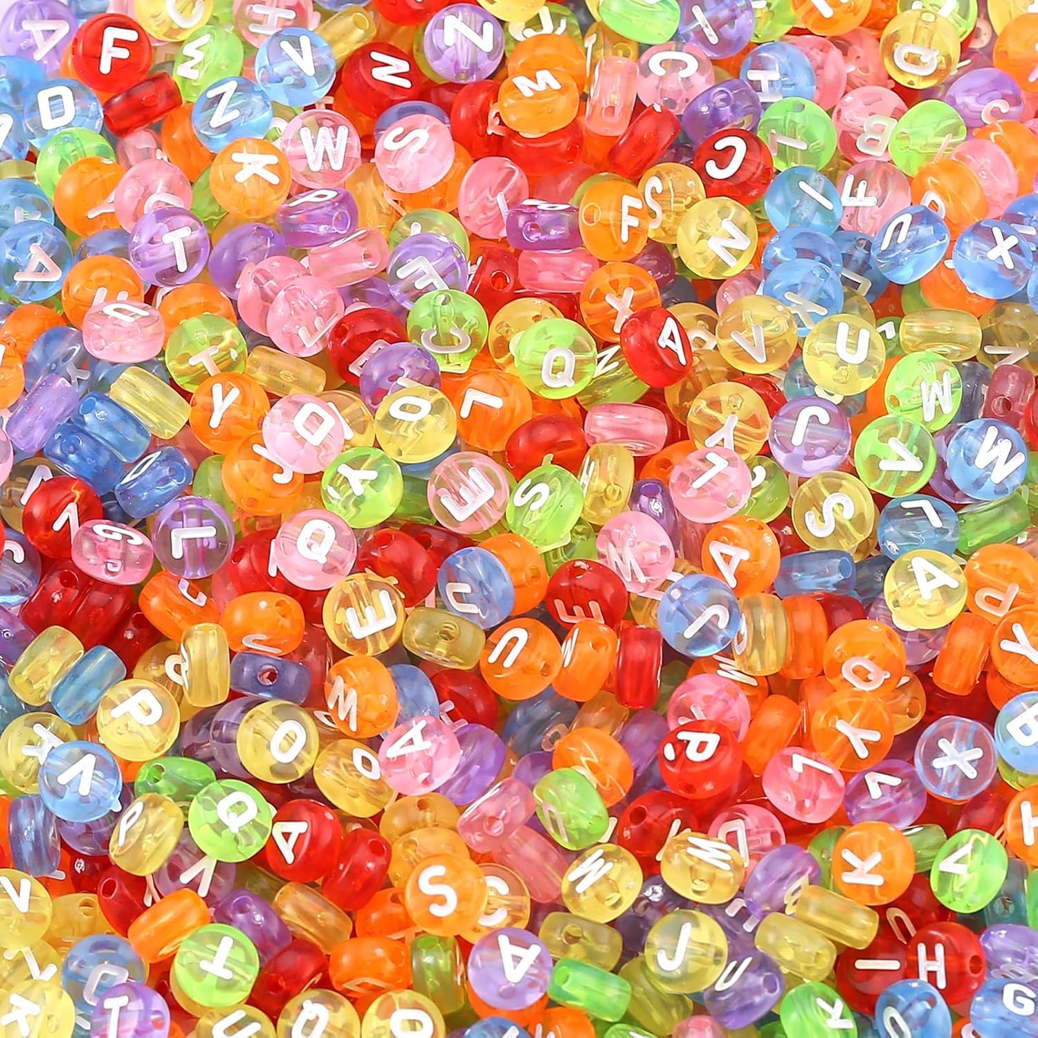 HERZWILD 1000pcs Multi-Coloured Transparent Alphabet Letter Beads,4x7mm Acrylic Round Letter Beads for Bracelets Necklaces Key Chains Jewelry Making. (Color-Transparent)