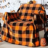 Touchat Halloween Blanket, Fleece Throw Blankets, Buffalo Plaid Throw Blanket for Couch Sofa Bed, Soft Warm Fuzzy Cozy Plush Checkered Blanket, Farmhouse Fall Decor, Orange and Black