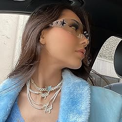 Haqptul Rimless Y2K Sunglasses Star Wrap Around