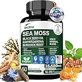 16-in-1 Organic Sea Moss Gel Alternative Capsules – Superfood Blend with Ashwagandha, Black Seed Oil, Turmeric, Bladderwrack, Burdock, Elderberry, Manuka, Dandelion, Yellow Dock, Vitamin C & D3