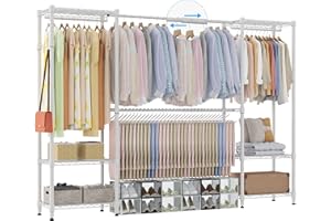 Homdox Heavy Duty Garment Rack with Extendable Hanging Rods, Adjustable Metal Clothing Rack for Hanging Clothes, Portable Clo