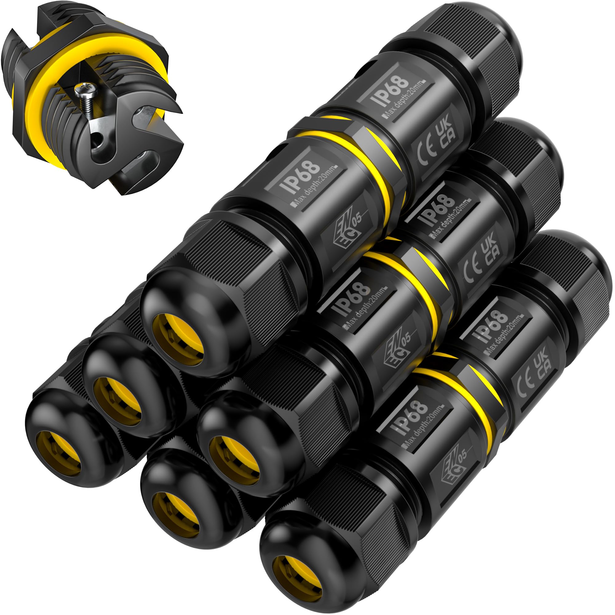 SOMELINE IP68 Waterproof Junction Box Outdoor Cable Connector, 2-Way Wire Connector Electrical Junction Box, Extension Electrical Cable Protector for Cable Diameter Ø5mm-9mm (6 Pack)