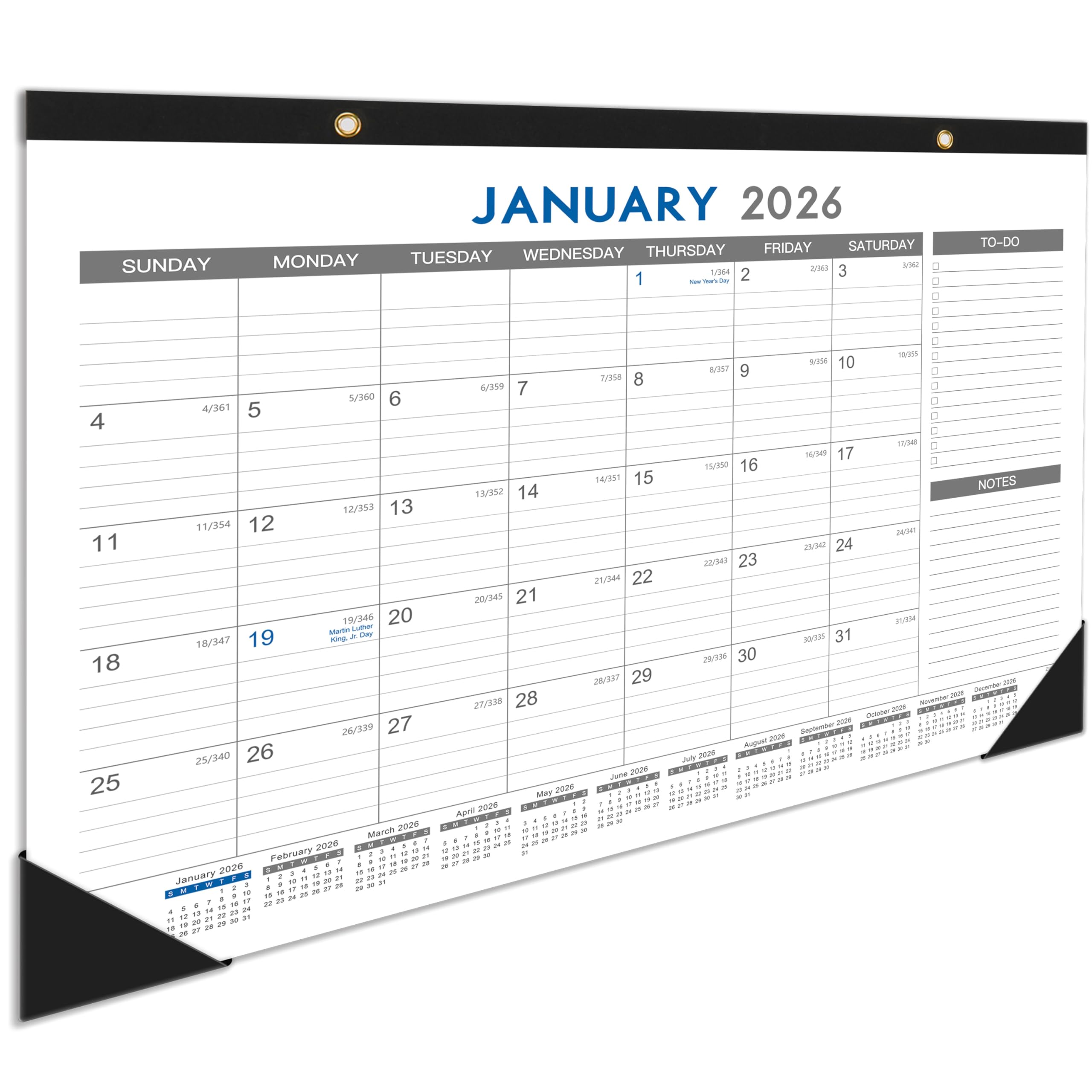 Photo 1 of 2026 Desk Calendar - Jan 2026 - Dec 2026, 12 Months Calendar Pad with Black Corner Protectors, 17" x 12", Large Ruled Blocks, Large Office Desk Top Calendar