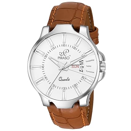 Piraso Times Quartz Day and Date Analog White Dial - 1129-BR Watch for-Men