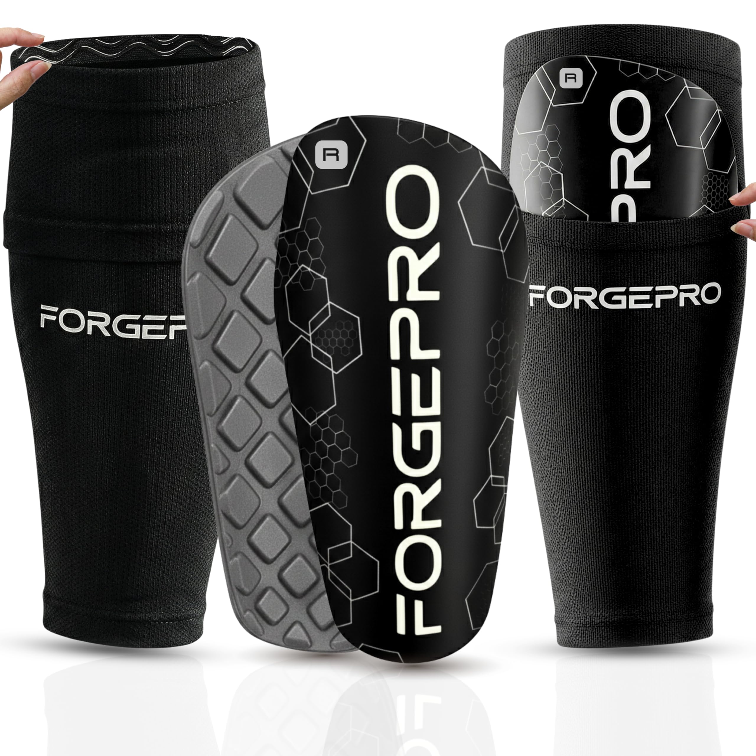 Photo 1 of ForgePro Soccer Shin Guards for Kids, Youth, Men & Women (9–14+) – Protective Shin Pads for Boys & Girls – Lightweight Impact Protection with No-Slip Sleeves (Medium, Matte)