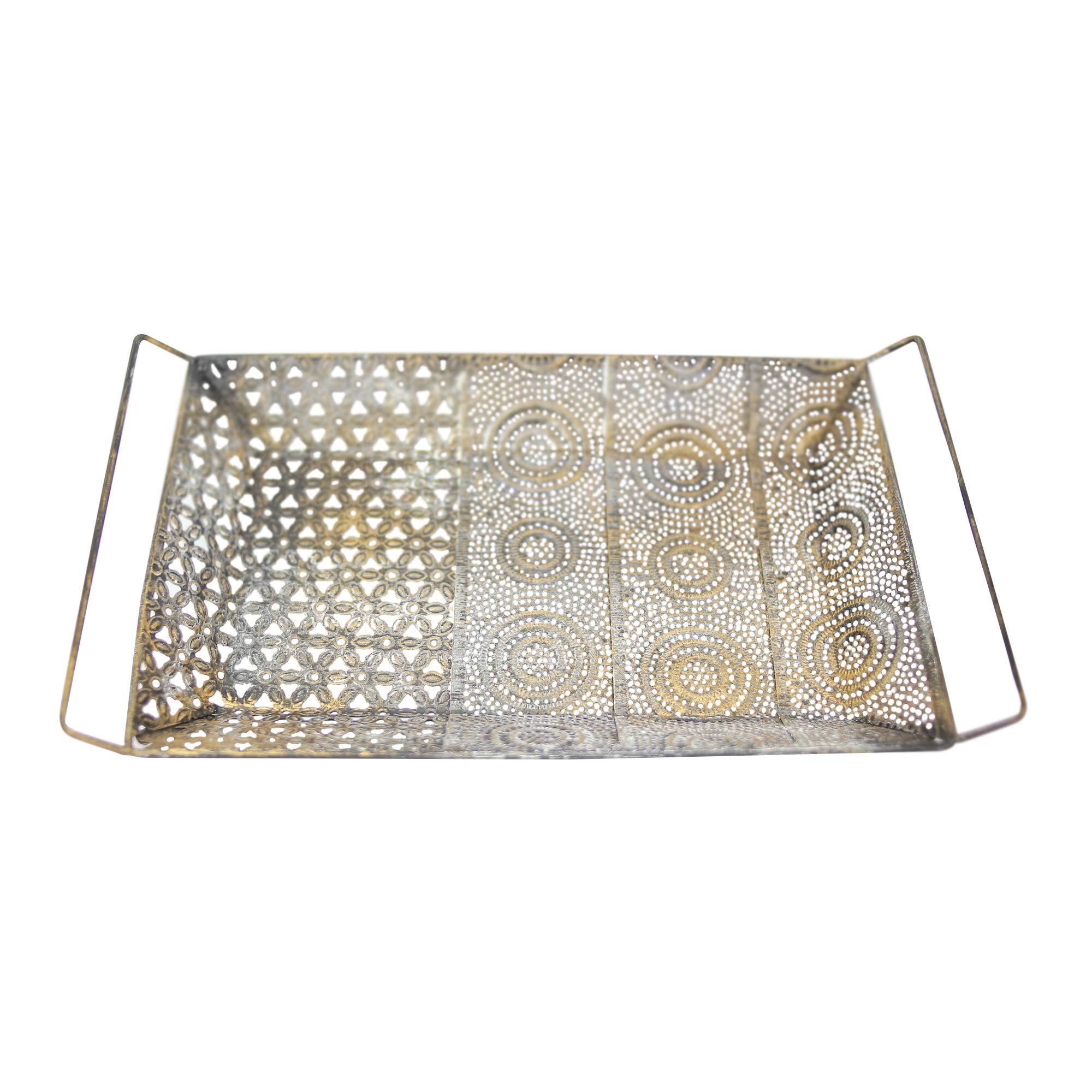 Flanacom Oriental Decorative Tray, Antique Colours, Vintage Oriental Moroccan Decoration Made of Metal - Decoration for the Home or Garden with Ornaments (Decorative Tray)