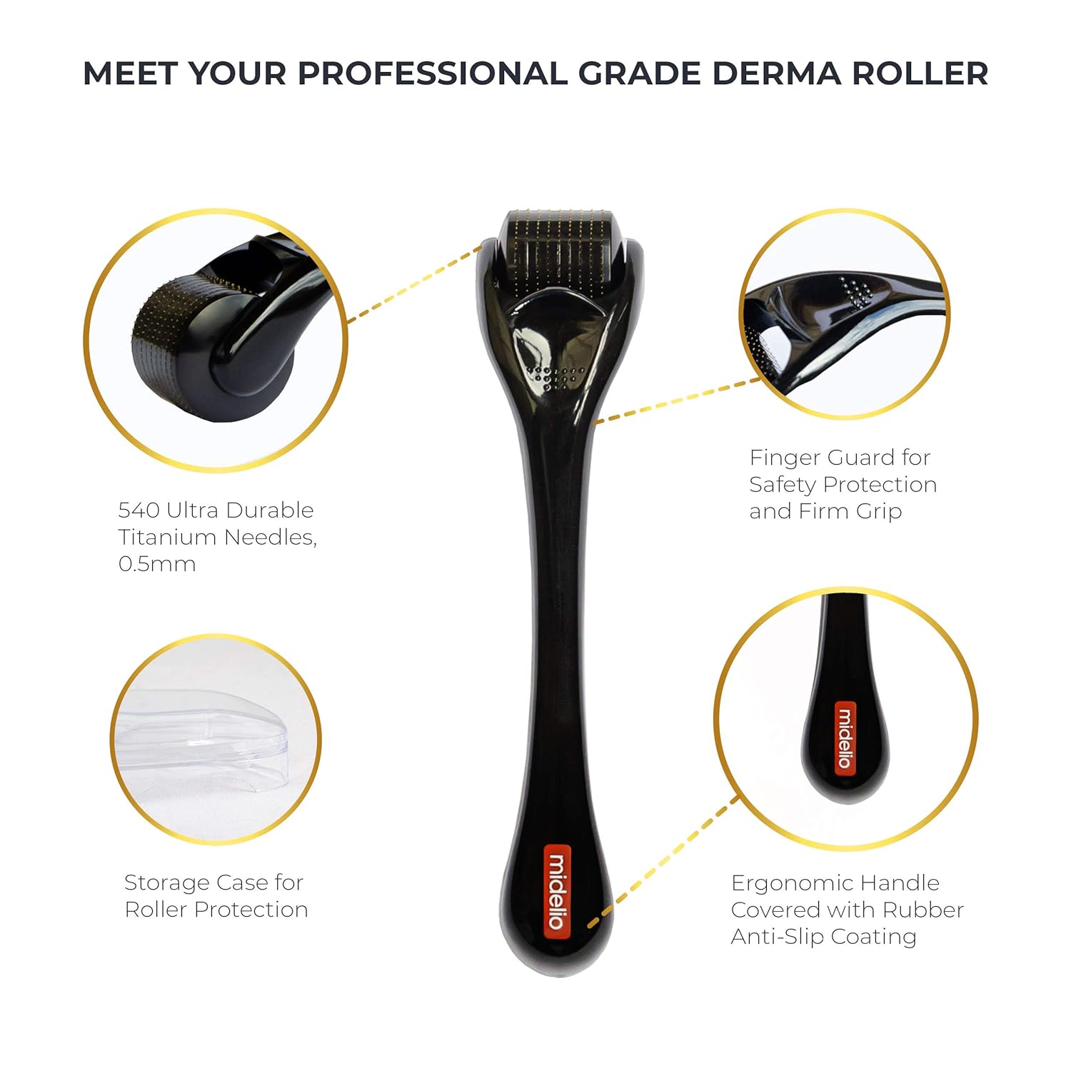 Derma Roller Cosmetic Microdermabrasion Device Tool for Face 0.25mm - Facial Roller 540 Titanium Micro Needles, Skin Roller For Home Skincare Use - Includes Free Storage Case + Free Ebook: Beauty