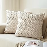Laseniewa Velvet Decorative Throw Pillow Covers Set of 2, 18x18 Inch Soft Modern Weave Cushion Case, Farmhouse Home Decor Pillowcase for Sofa Living Room Couch Bed Cream White