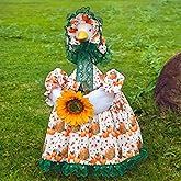 LUSHHAHA 23" Spring Summer Porch Goose Outfits,Sunflower Cement Goose Dress, Medieval Country Lolita Style Goose Costume with Pearl Necklace, St.Patrick Four Season Outdoor Decor Garden ﻿
