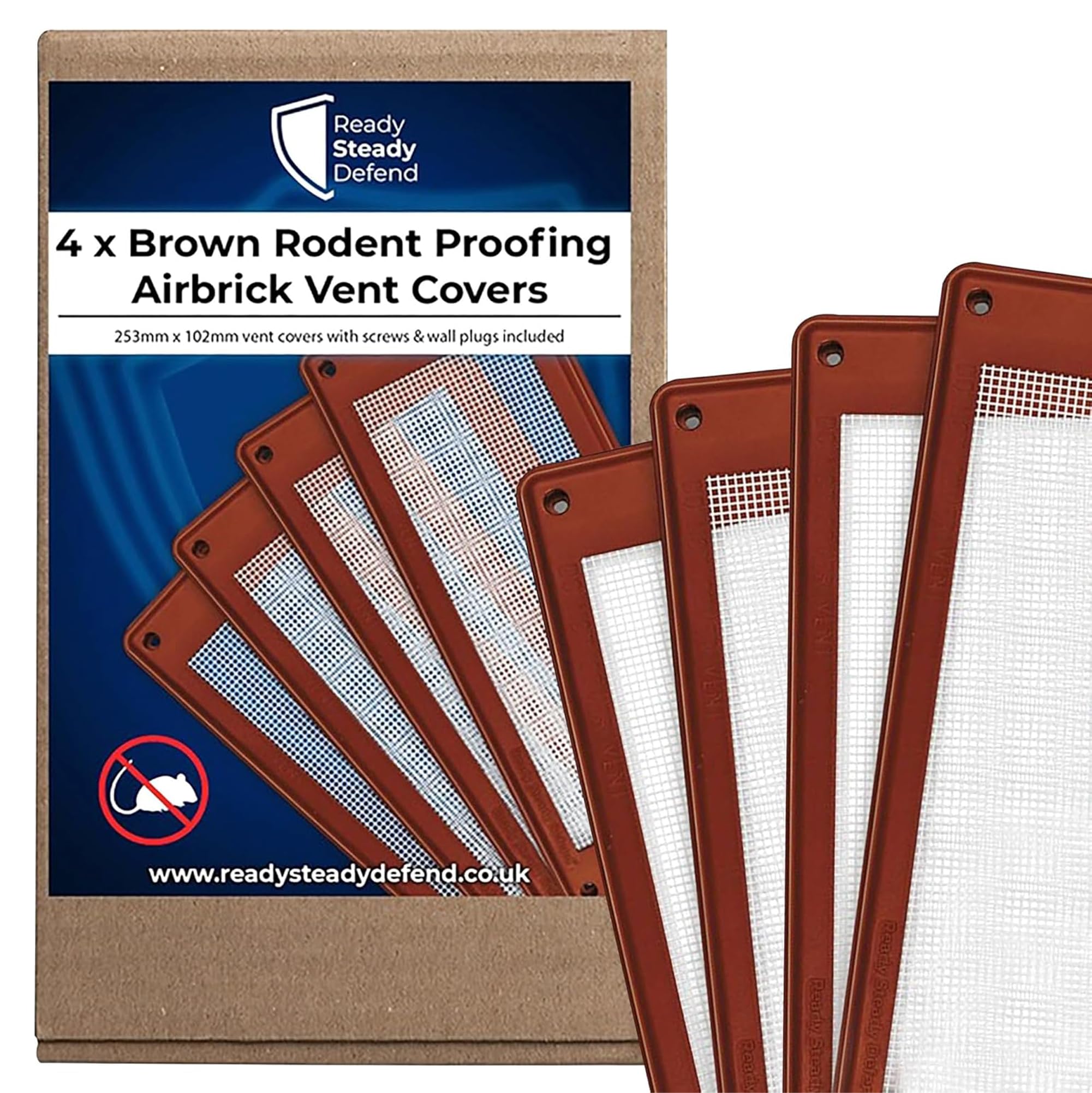 READY STEADY DEFEND Pest-Proof Air Brick Vent Mesh Covers (Pack of 4) - Durable Stainless Steel & Flexible & Strong Plastic Frame, Easy Install, UK Made