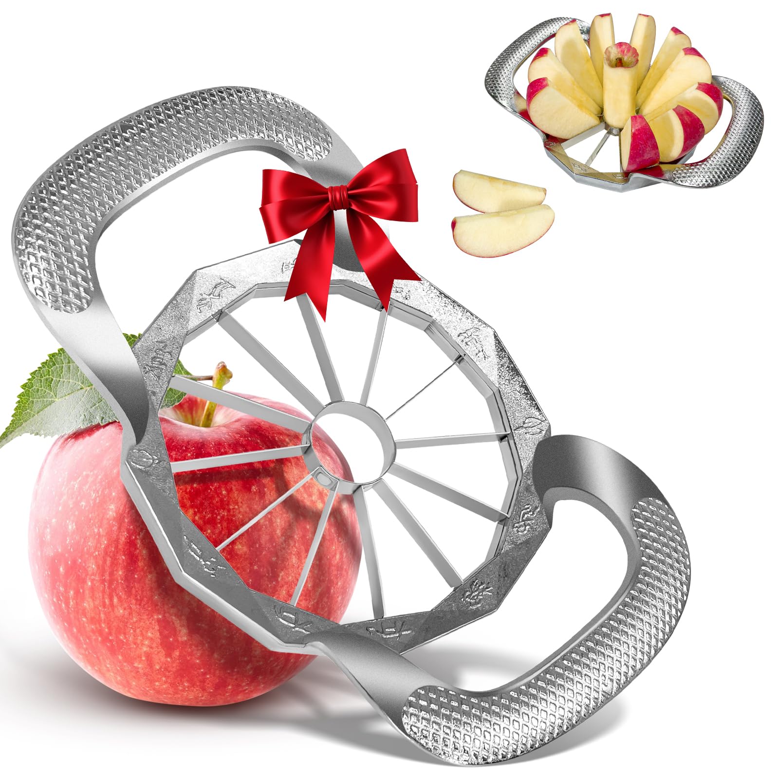 Apple Slicer, Apple Corer, All-Metal Construction Apple Slicer and Corer with 12 Stainless Steel Blades, Large Apple Cutter for Up to 4 Inches Apples with Comfortable Wider Non-Slip Handle