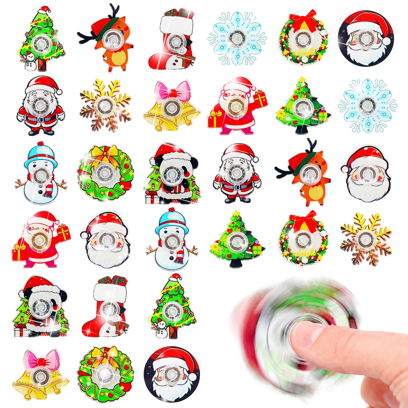 KIDRENFUN Christmas Stocking Fillers - 30 PCS Eve Box Fillers Party Bag Fillers, Fidget Spinner Bulk Class Prizes, Mini Fidget Toys Hand Spinners, Party Favours for Unisex Kids Adults