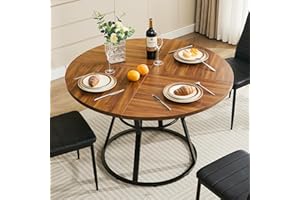 STHOUYN 47” Round Dinner Table for 4 6, Small Circle Dining Room Table with Metal Legs, Modern Farmhouse Rustic Kitchen Table for Living Room Apartment Restaurant (Brown)