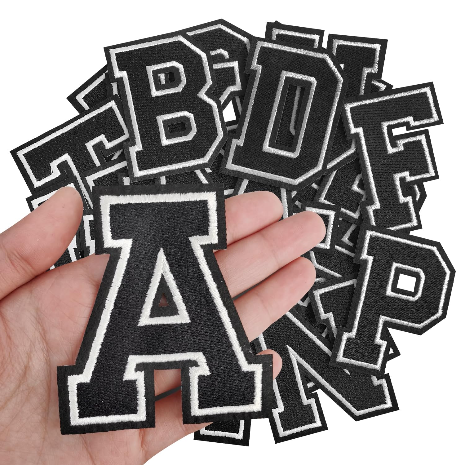 Photo 1 of IANZE Letter Iron on Patches, Iron on Letters(A-Z) for Fabric, Full Embroidery Letters for Clothing, Hats, Dress, Jeans, T-Shirts, Backpacks, Etc(Black)
