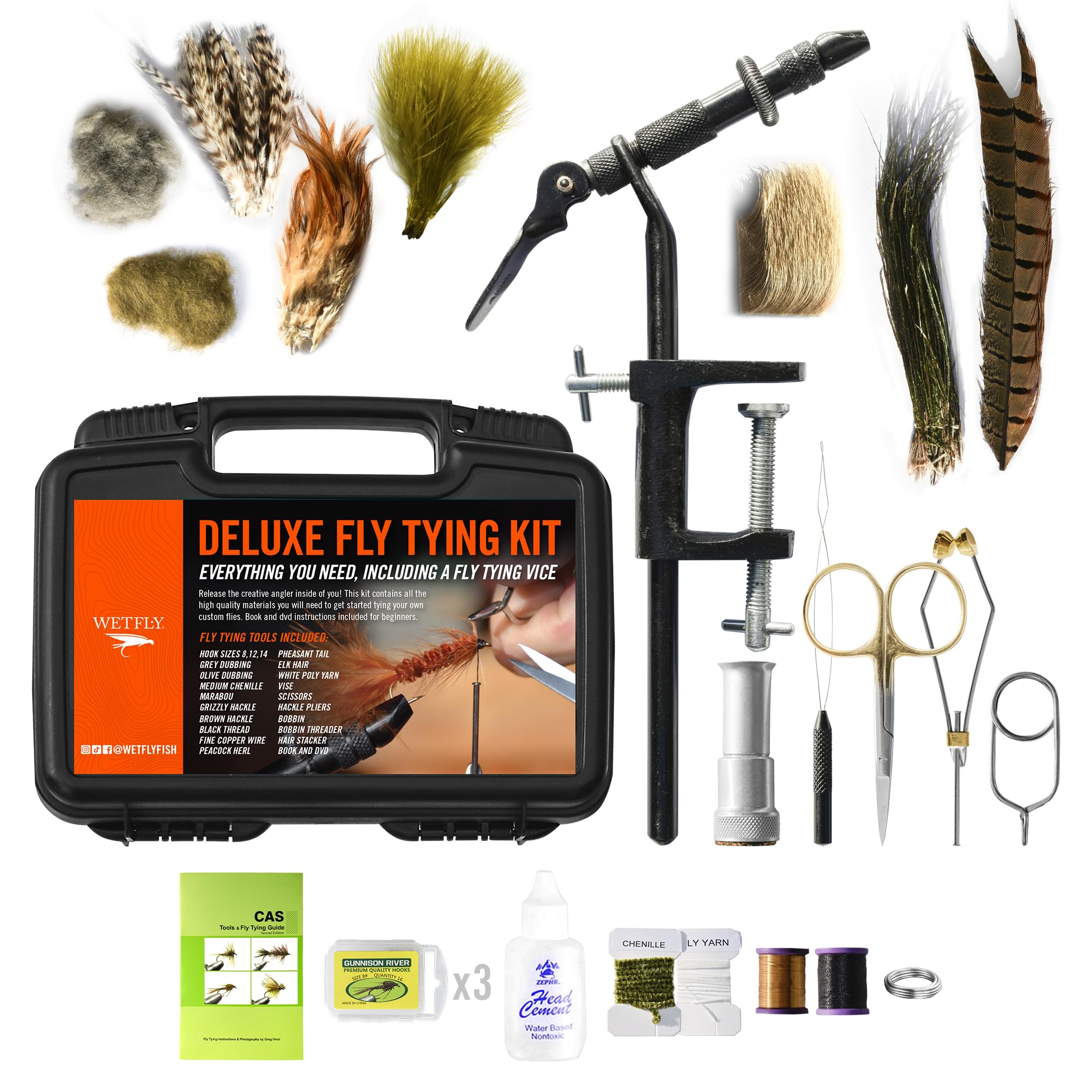 Photo 1 of WETFLY Deluxe Fly Tying Vise & Tools Kit: Materials, Book/DVD - Fly Fishing & Jig Tying - Complete Set