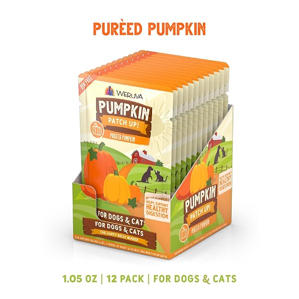 WERUVA PUMPKIN PATCH UP! PUMPKIN PUREE PET FOOD SUPPLEMENT FOR DOGS & CATS, 1.05OZ POUCH (PACK OF 12)