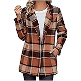 Plaid Blazer Jacket for Women 2025 - Notched Lapel Pea Coat Wool Blend Single Breasted Flannel Shacket Trench Coats