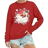 NEWKA Christmas Sweatshirts for Women Santa Long Sleeve T-Shirt Xmas Holiday Tee Tops