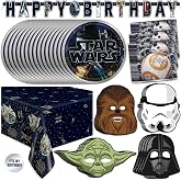 Star Wars Birthday Decorations for Party - Serves 16 Guests | Officially Licensed, Paper Dinnerware Made in USA, With Banner, Table Cloth, Plates and Napkins, Mask Party Favors