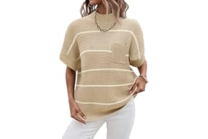 ZEAGOO Women 2024 Sweater Vest Mock Neck Batwing Short Sleeve Oversized Ribbed Knit Tops Fall Pullover Sweater S-XXL