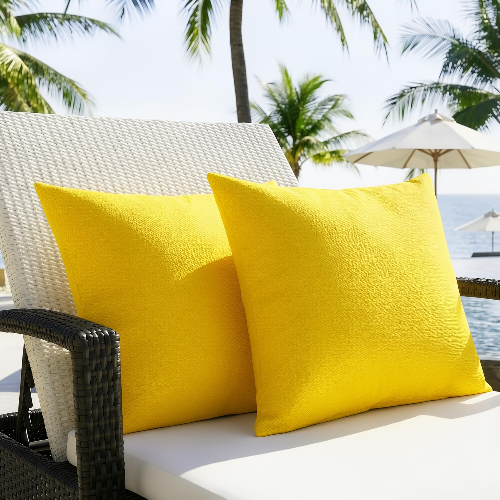 Lewondr Waterproof Outdoor Cushion Cover, 2 Pack Solid PU Coating Throw Pillow Case UV Protection Garden Cushion Cover for Patio Sofa Couch Balcony 18"x18"(45x45cm) - Yellow โ image 1