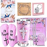 Christian Gifts for Women, 9 PCS Religious Gift Bulk Set Includes 20 oz Tumblern Straw Brush Sock Acrylic Quota Panel Keychain Bracelet Thanks Card Gift Box, Perfect Christmas Faith Gifts for Girls