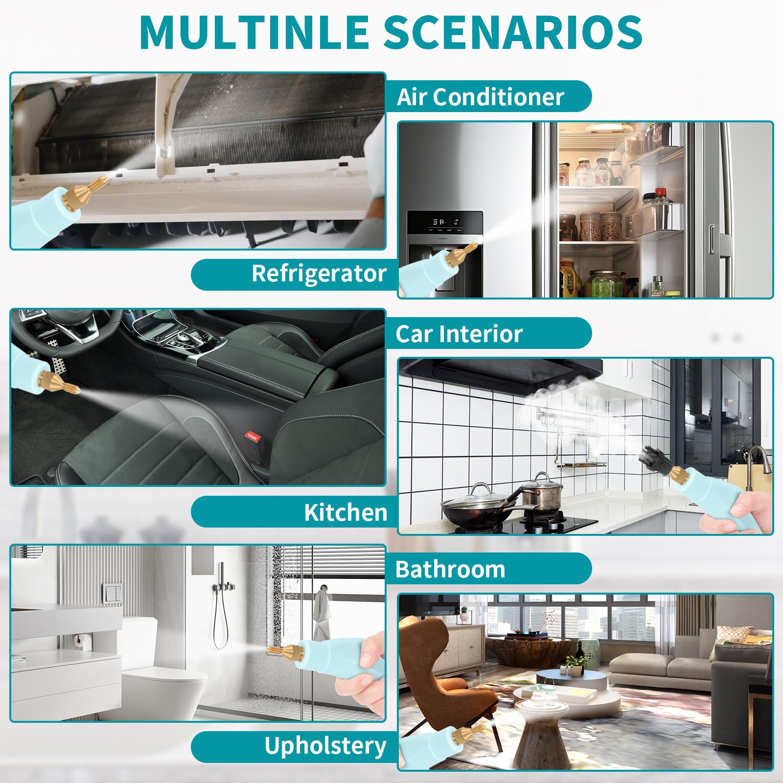 Steam Cleaner,2500W Pressurized Multipurpose Steamer with 3 Brush Heads & 6-Gears Adjustable,1500ML Handheld Portable Steam Cleaner for Home,Window,Floor, Kitchen,Grout(Rectangle)