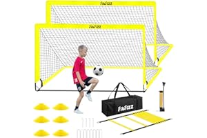 FITFIZZ Soccer Goals for Backyard, Soccer Net 2 of 6X4 / 4X3 ft Portable Pop Up Indoor/Outdoor Soccer Goal Set, Soccer Target Practice Agility Speed Training Equipment with Soccer Ball