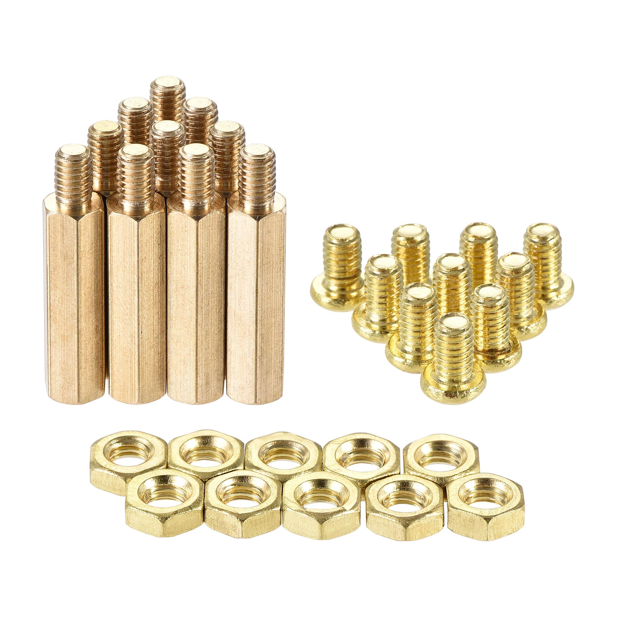 sourcing map M4 Hex Brass Standoff Spacer 22mm+6mm Male-Female Threaded Pillar Screw Nut Kit for PCB Motherboard Computer Circuit Board, 10 Sets