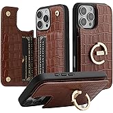 CUSTYPE Compatible with iPhone 16 Pro Wallet Case with Card Holder,180°Ring Holder Kickstand Card Slots Case,PU Leather Protective Case for iPhone 16 Pro 6.3inch-Dark Brown