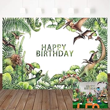 Amazon Com Mehofoto Dinosaur Theme Birthday Backdrop Green Leaves