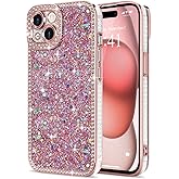 Lafunda for iPhone 15 Case Glitter, Luxury Shiny Bling Sparkly Phone Cover with Crystal Diamonds Rhinestone for Women Girls Soft TPU Slim Shockproof Protective Phone Case for iPhone 15 6.1", Pink